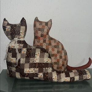 2 Vintage handmade quilted cat pillows